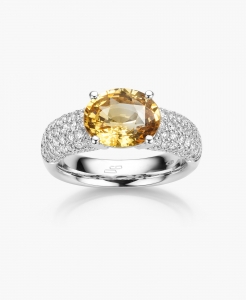 Maison De Greef – White gold ring set with an orange sapphire and diamonds