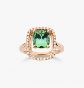 Maison De Greef – Gold ring with green stone and diamonds