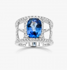 Maison De Greef – White gold ring set with a blue Ceylon sapphire and diamonds