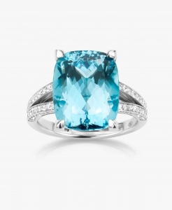 Maison De Greef – White gold ring set with a blue aquamarine and diamonds