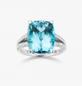 Maison De Greef – White gold ring set with a blue aquamarine and diamonds