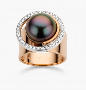 Maison De Greef – Rose and white gold ring, with Tahitian pearls and diamonds