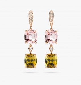 Maison De Greef – Pink gold earrings set with pink morganite, green garnet and diamonds