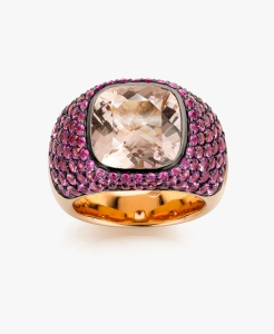 Maison De Greef – White gold ring with beige stone and pink stones