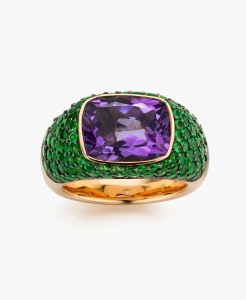 Maison De Greef – Gold ring with purple stone and green stones